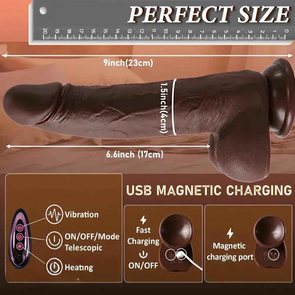 9in Thrusting Vibrating Heating Realistic Big Rotation Automatic Dildo