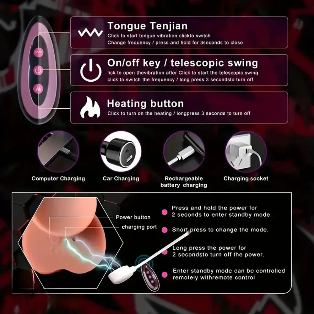 9in Thrusting Vibrating Heating Realistic Big Rotation Automatic Dildo