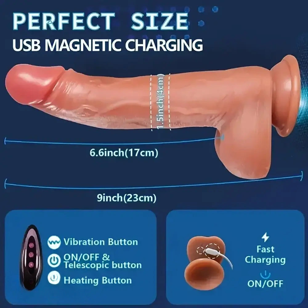 9in Vibrating Heating Thrusting Rotation Realistic Automatic Big Dildo