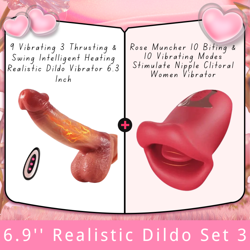9 Vibrating 3 Thrusting & Swing Intelligent Heating Realistic Dildo Vibrator 6.3 Inch