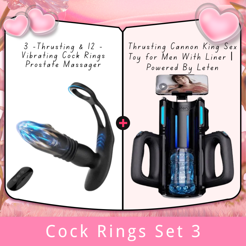 3 -Thrusting & 12 -Vibrating Cock Rings Prostate Massager