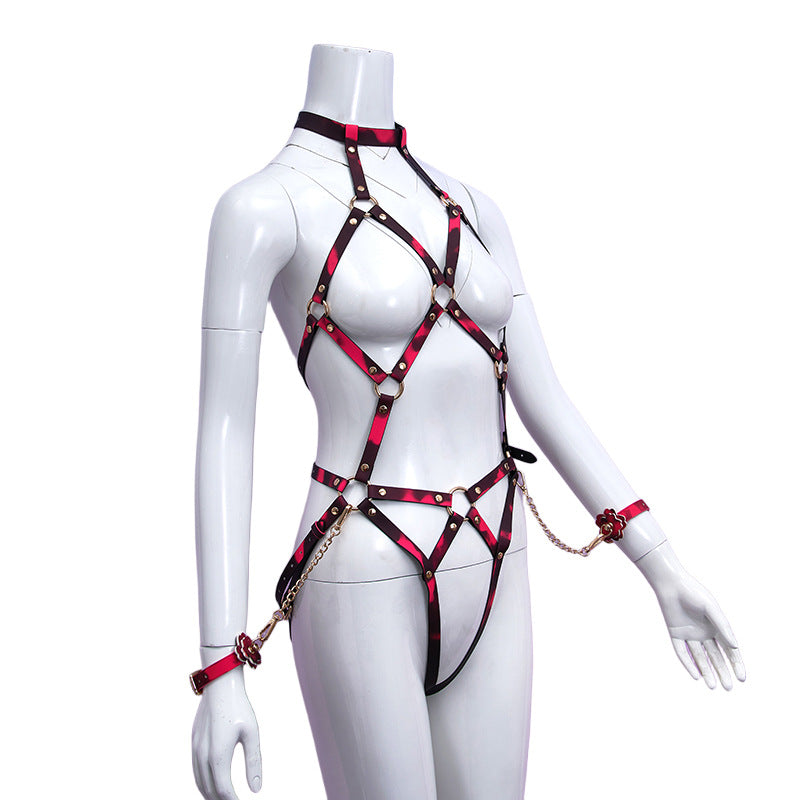 Temperature-Sensitive Color Change BDSM Leather Bondage Suit With Handcuffs