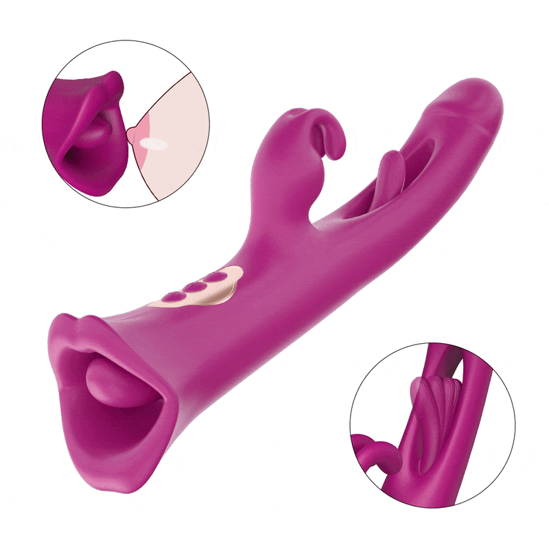 4 IN 1 Rose Muncher Rabbit Vibrator Licking Vibrating Flapping Clit Nipple Stimulator