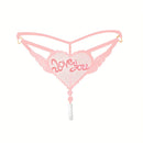 "Love You" Sexy Open Crotch Mesh Underwear With Pearls