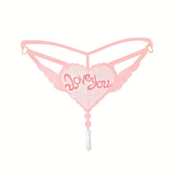 "Love You" Sexy Open Crotch Mesh Underwear With Pearls