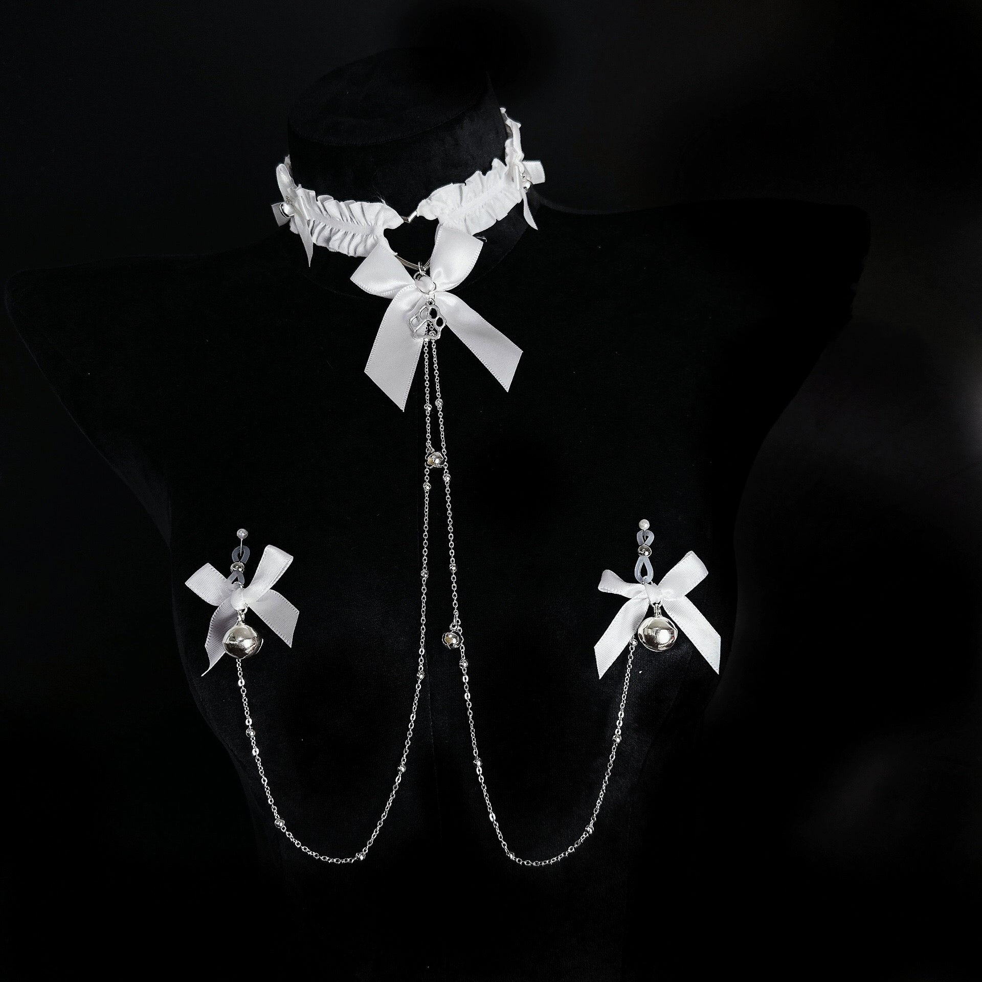 Bow Choker Nipple Clamps Body Chain Set