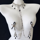Exquisite Black Gem Diamond Choker with Nipple Clamps