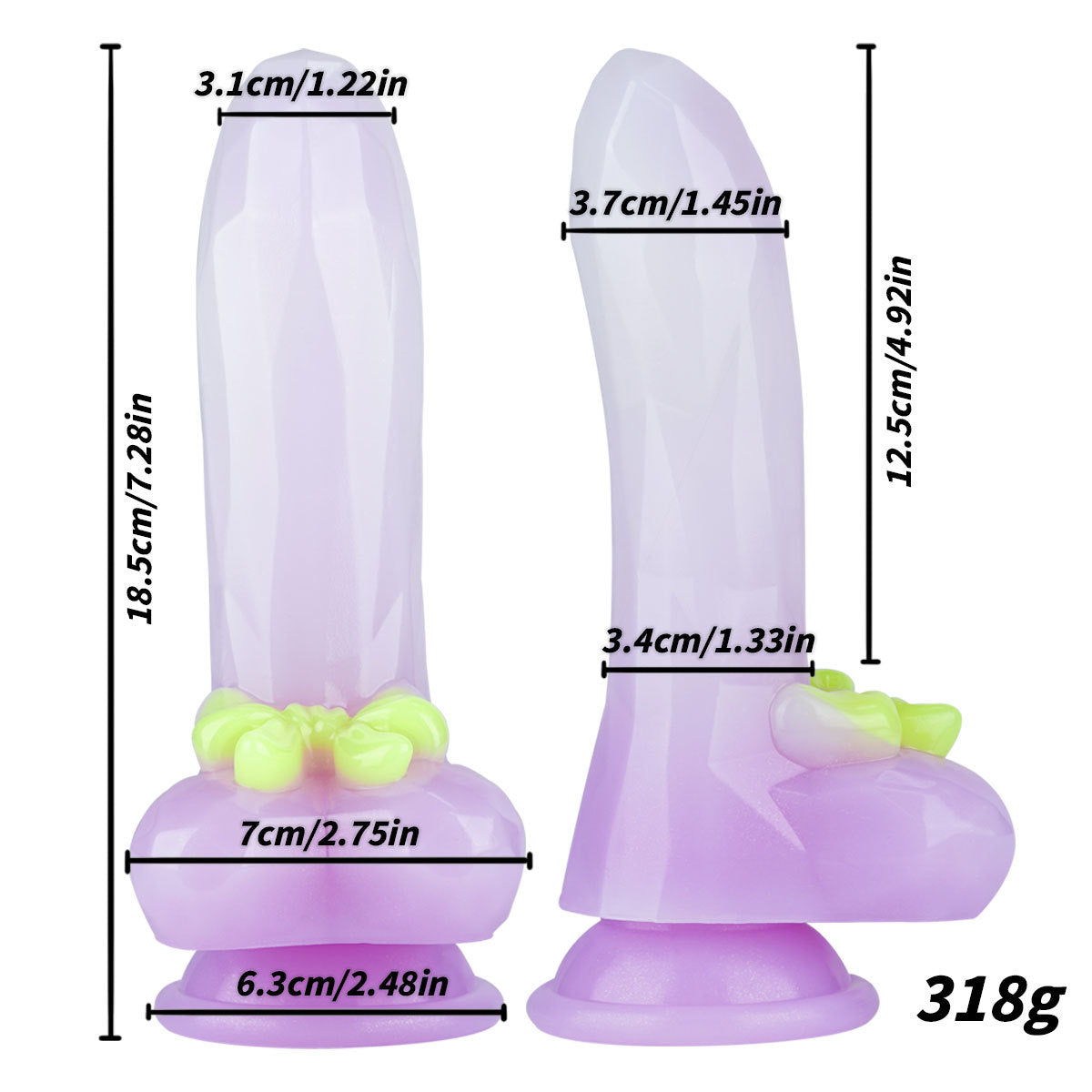 7.48in Gradient Purple Realistic Dildo Butt Plug With Bow