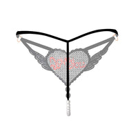 "Love You" Sexy Open Crotch Mesh Underwear With Pearls