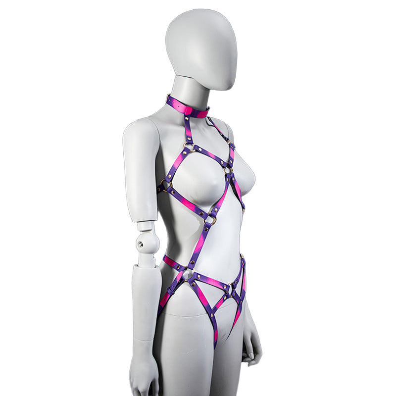 Temperature-Sensitive Color Change BDSM Leather Bondage Suit With Handcuffs
