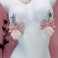 Cute Bow Plush Cat Claw Nipple Clamps With Bells