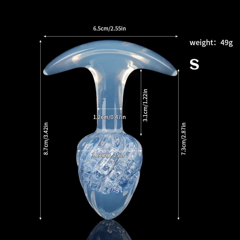 Aurora Ice Cream Spiral Textured Crystal Anal Plug with T-Bar Base