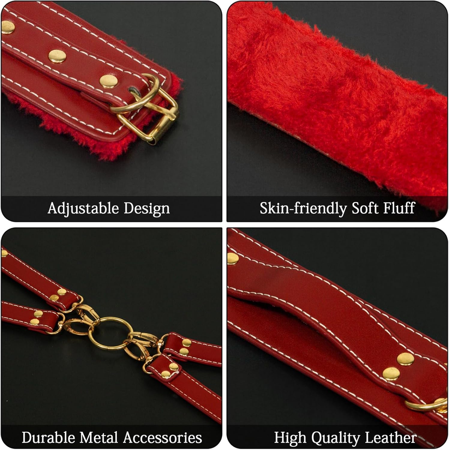 4PCS BDSM Kit Sex Bondage Set with Adjustable Cuffs for SM Games Couples firting