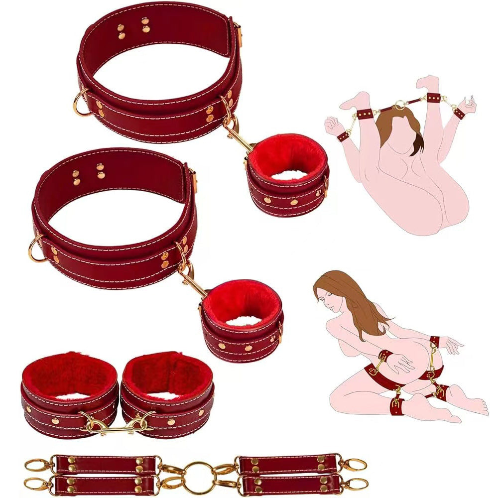 4PCS BDSM Kit Sex Bondage Set with Adjustable Cuffs for SM Games Couples firting