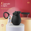 Rose Romeo - 3in1 Rose Sex Toy with 2 Suction Cups Adult Toys Female Clitoral Nipple Vibrators with 10 Licking Sucking Vibrating