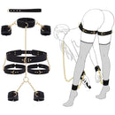 BDSM Kit PU Leather Handcuffs and Legcuffs Gold Chain Bondage DIY SM Sex Toys