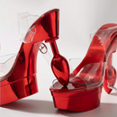 Crimson Metallic High-Heel Platform Sandals with Built-In Butt Plug Heel