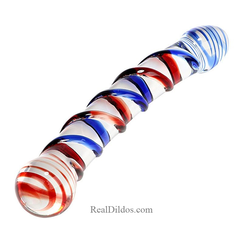 Colorful Double Headed 8.26″ Long Clear Glass Dildo Sex Toy