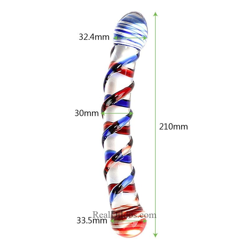 Colorful Double Headed 8.26″ Long Clear Glass Dildo Sex Toy