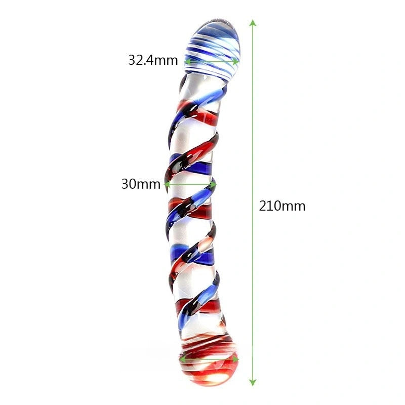 Colorful Double Headed 8.26″ Long Clear Glass Dildo Sex Toy