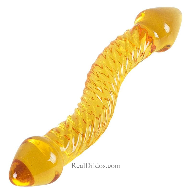 Curved Clear Yellow Unique Design 8.07″ Double Sides Dildo