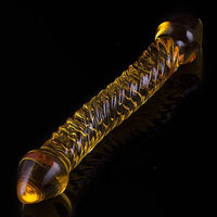 Curved Clear Yellow Unique Design 8.07″ Double Sides Dildo