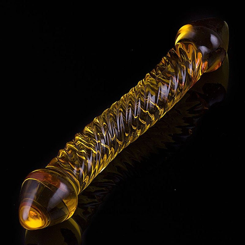 Curved Clear Yellow Unique Design 8.07″ Double Sides Dildo