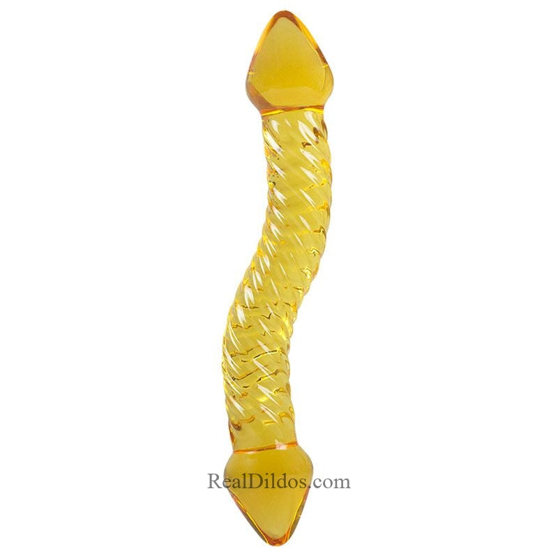 Curved Clear Yellow Unique Design 8.07″ Double Sides Dildo