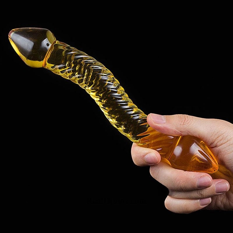 Curved Clear Yellow Unique Design 8.07″ Double Sides Dildo