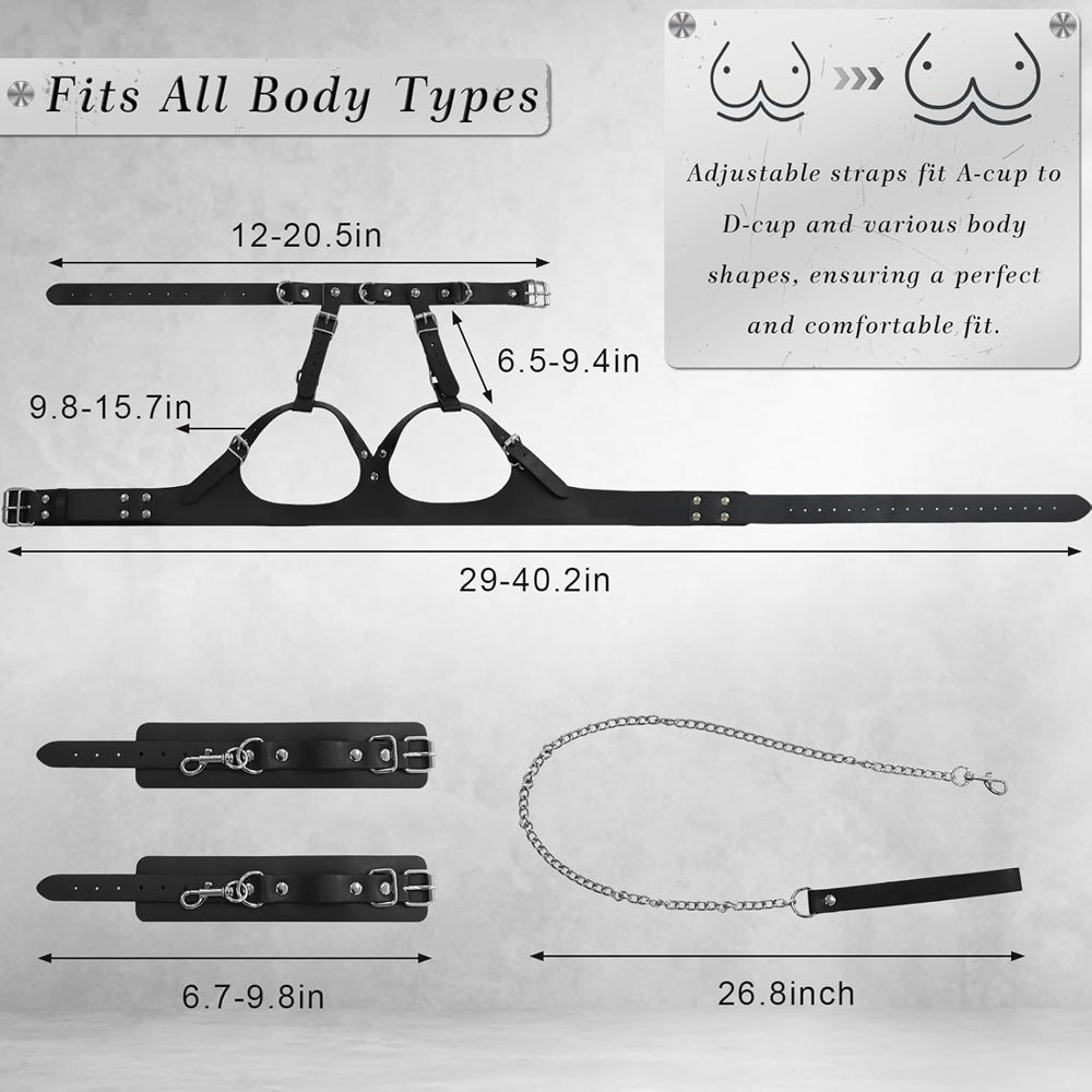 BDSM Bondage Sex Breast Restraints Collars Handcuffs Bundle Set
