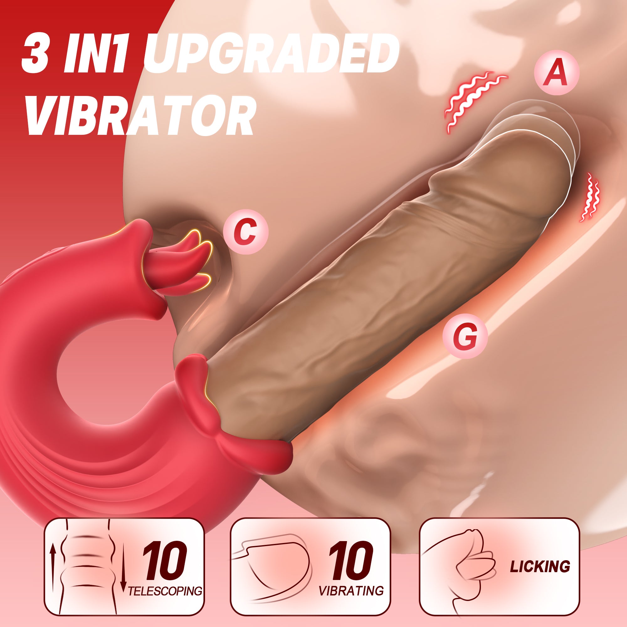 Lips Tongue Licking Thrusting G-spot Vibrator