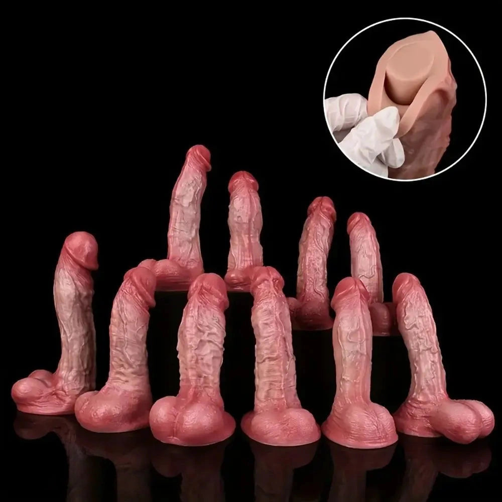 Double-Layer Silicone Realistic Dildo Light Beige-Friendly Texture Adult Toy