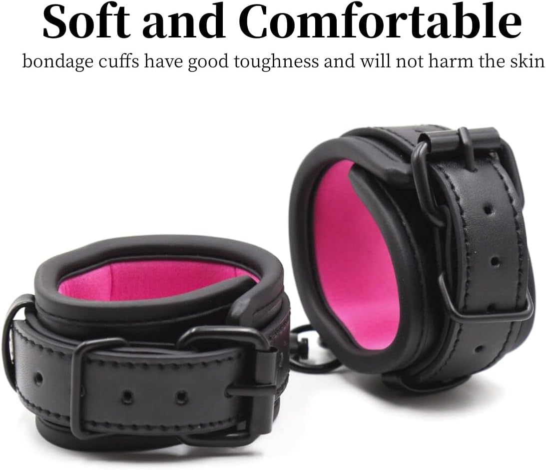 Upgraded BDSM PU Leather Handcuffs Adjustable Cuffs Sex Toy for Couples