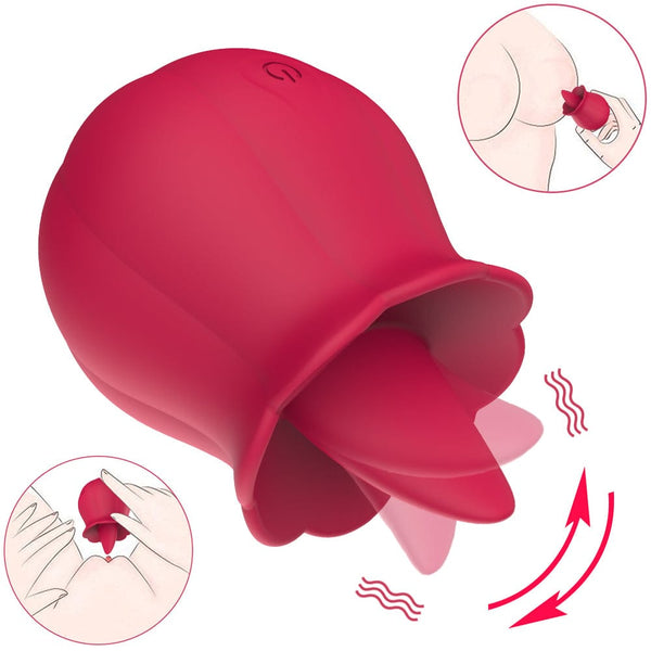 Vibrierender Zungenleckvibrator in Rosenform mit 10 Geschwindigkeiten für Frauen 