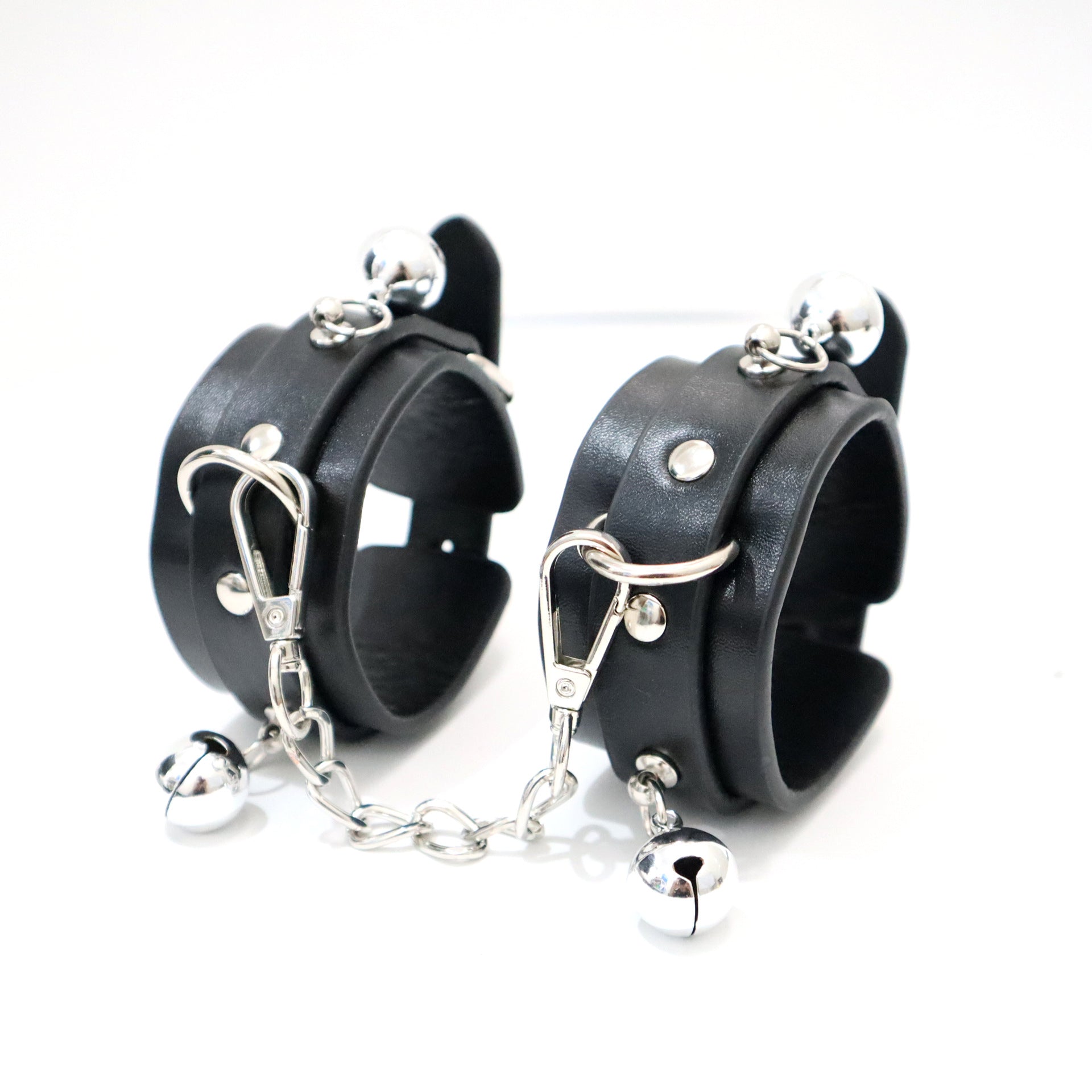 BDSM PU Leather Bondage SM Handcuffs with Bells