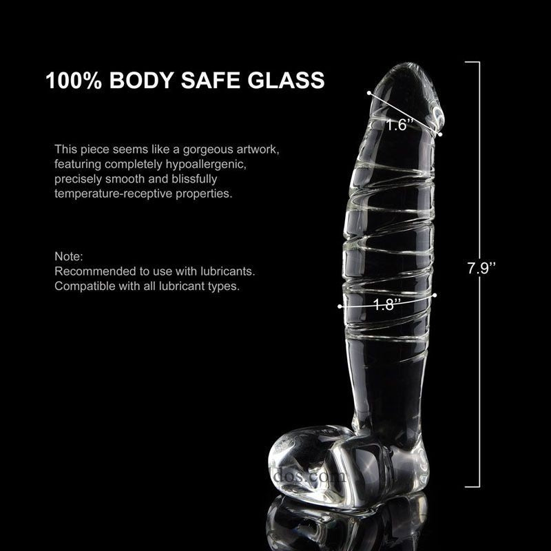 High Quality 7.9″ Heat Cold Proof Glass Dildo With Base