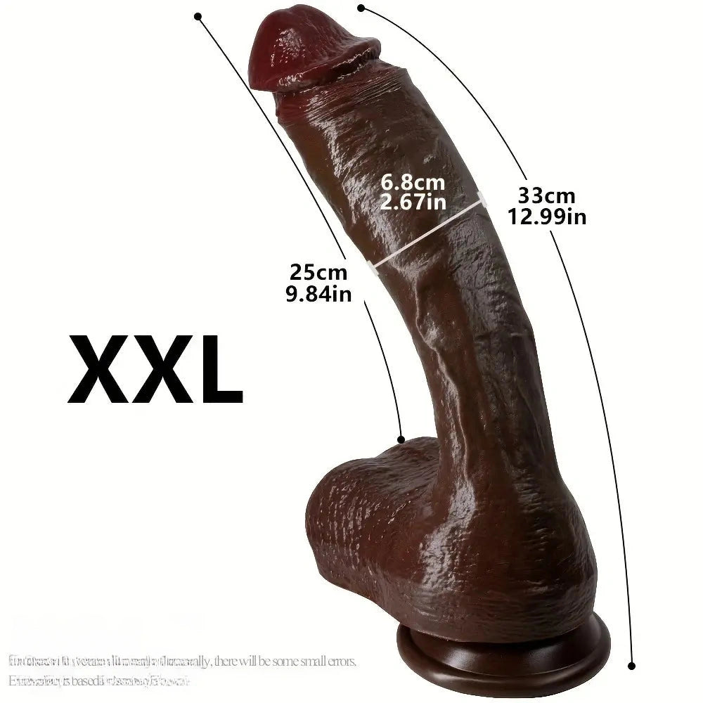 Multi-Size Ebony Liquid Silicone Female Realistic Thick Male Soft Dildo