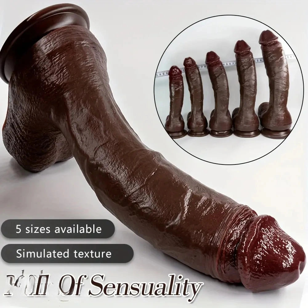 Multi-Size Ebony Liquid Silicone Female Realistic Thick Male Soft Dildo