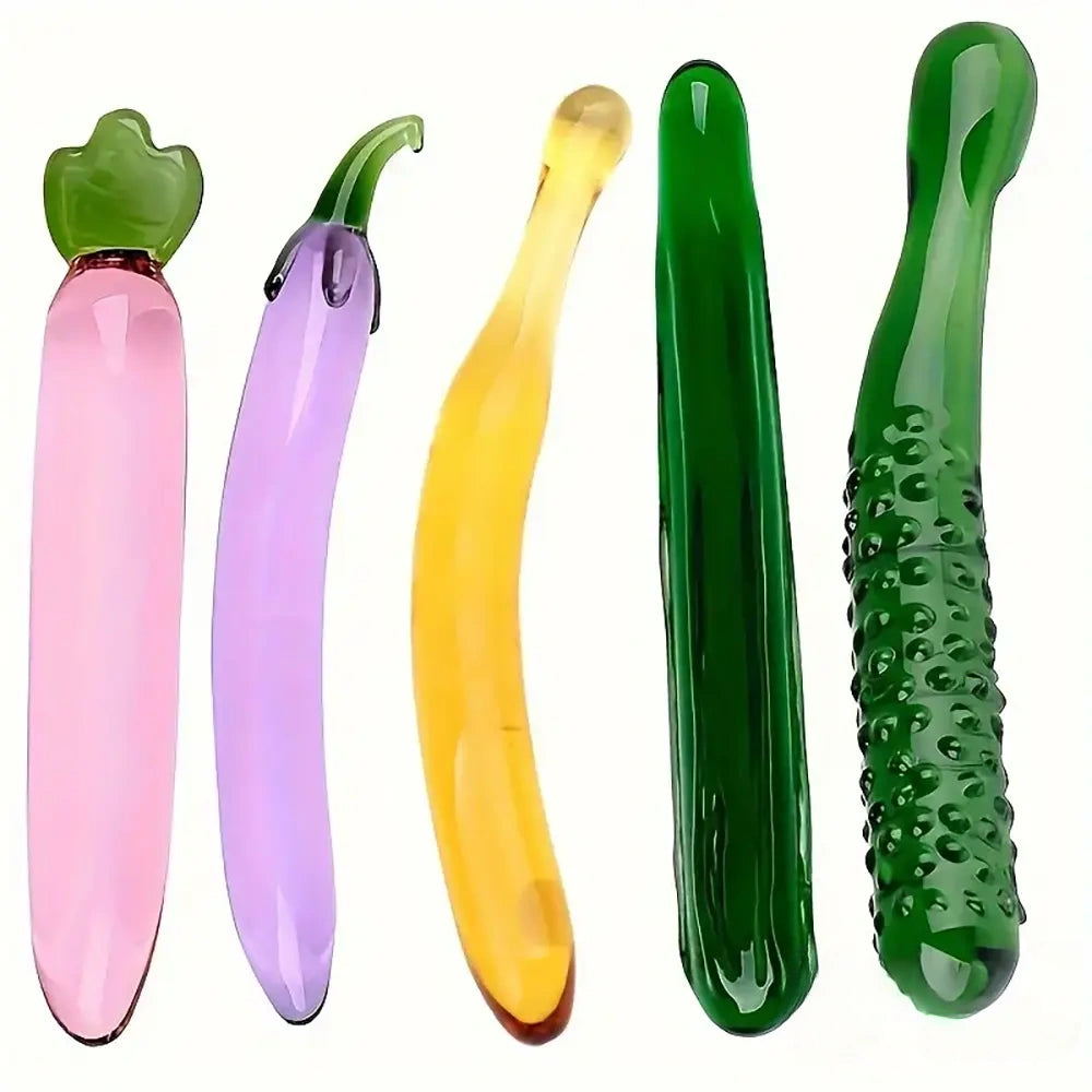 Multiple Lengths Colors Fruit Vegetable Crystal Clear Glass Anal Plug Dildo