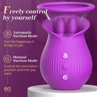 Rose Romeo - 3in1 Rose Sex Toy with 2 Suction Cups Adult Toys Female Clitoral Nipple Vibrators with 10 Licking Sucking Vibrating