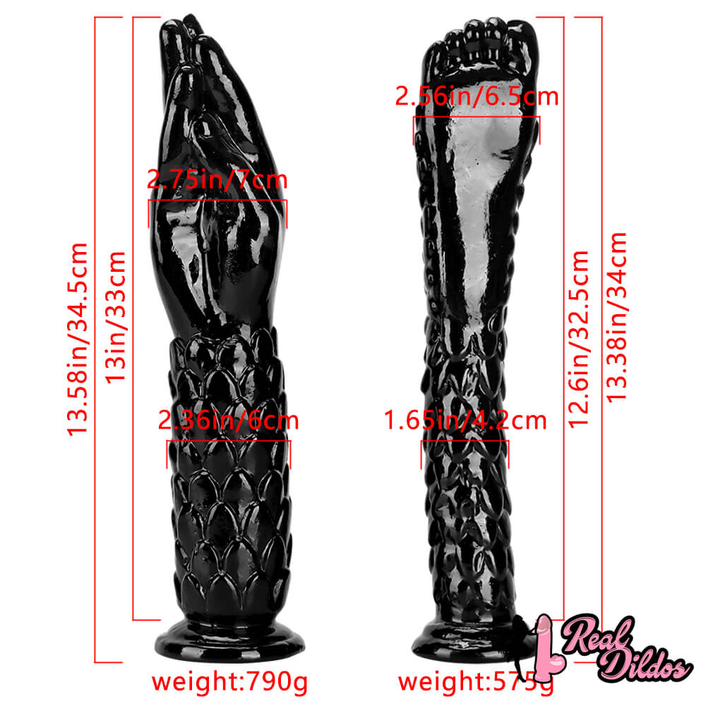 13.38in 13.58in Hands Feet Big Black Thick Dildo Masturbator