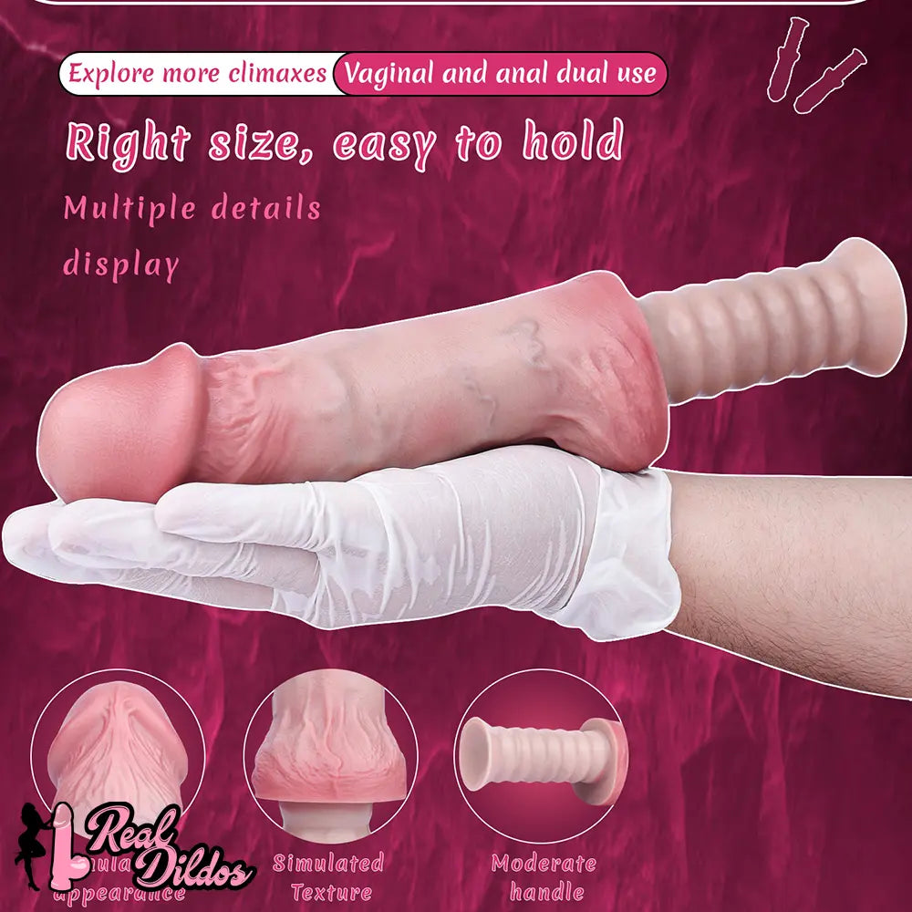 11.02in Real Feeling Double Layer Silicone Soft Handle Handhold Cock Dildo