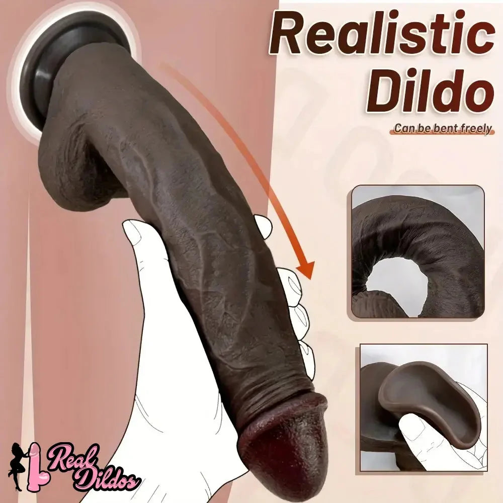 11.02in Ebony Wearable Realistic Silicone Thick Dildo For G Spot Vagina