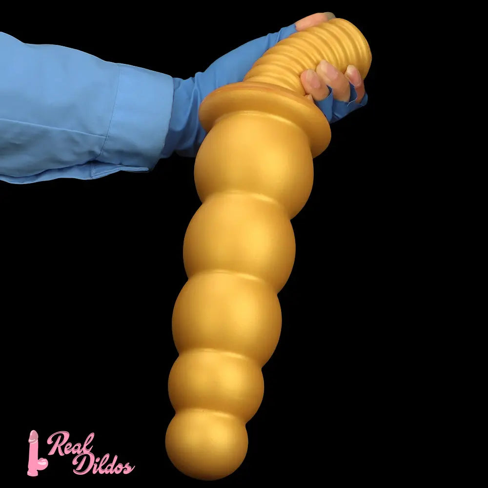 10.62in 14.56in Gold Silicone Anal Plug Dildo With Handle For Love