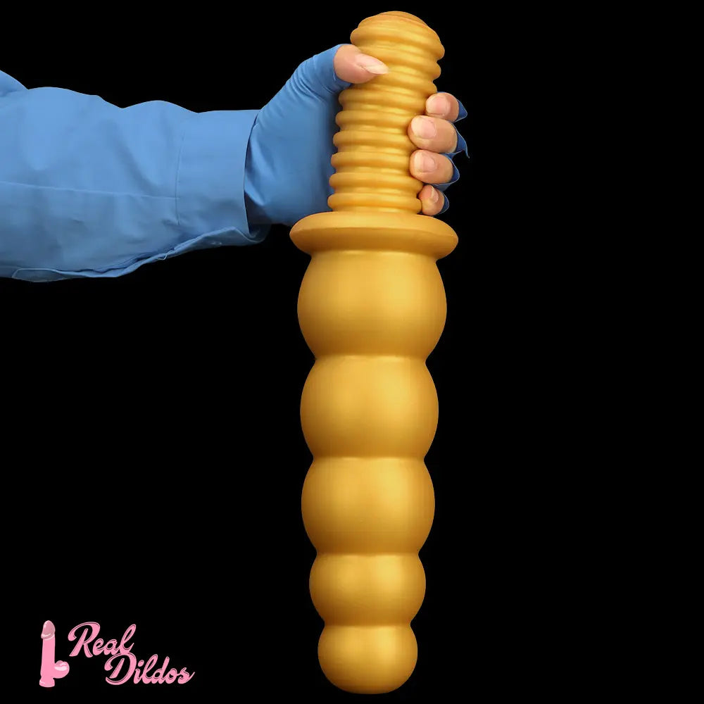 10.62in 14.56in Gold Silicone Anal Plug Dildo With Handle For Love