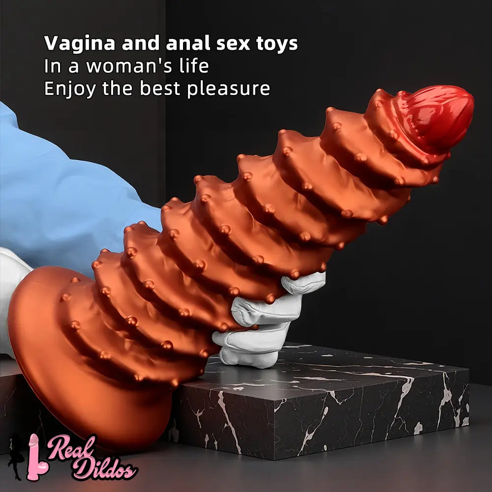 10.43in 12in 14.17in Extra-Large Long Threaded Silicone Sharp Head Dildo