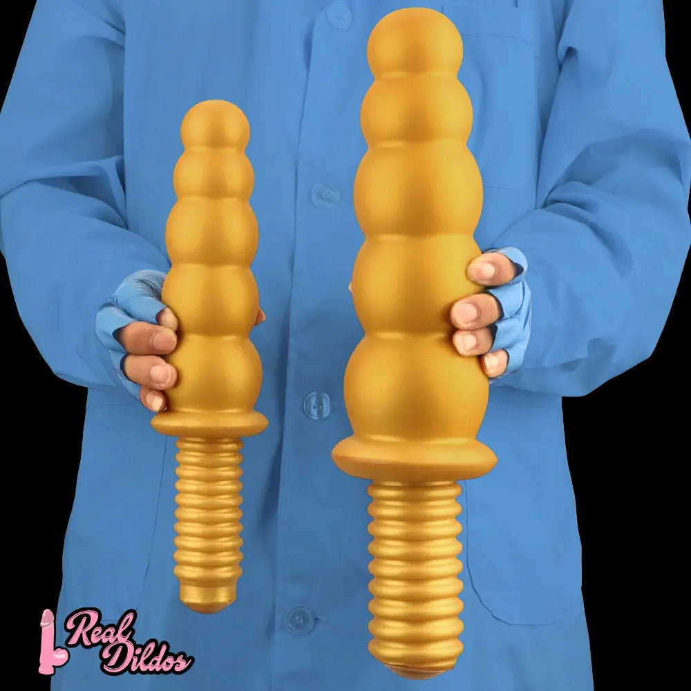 10.62in 14.56in Gold Silicone Anal Plug Dildo With Handle For Love