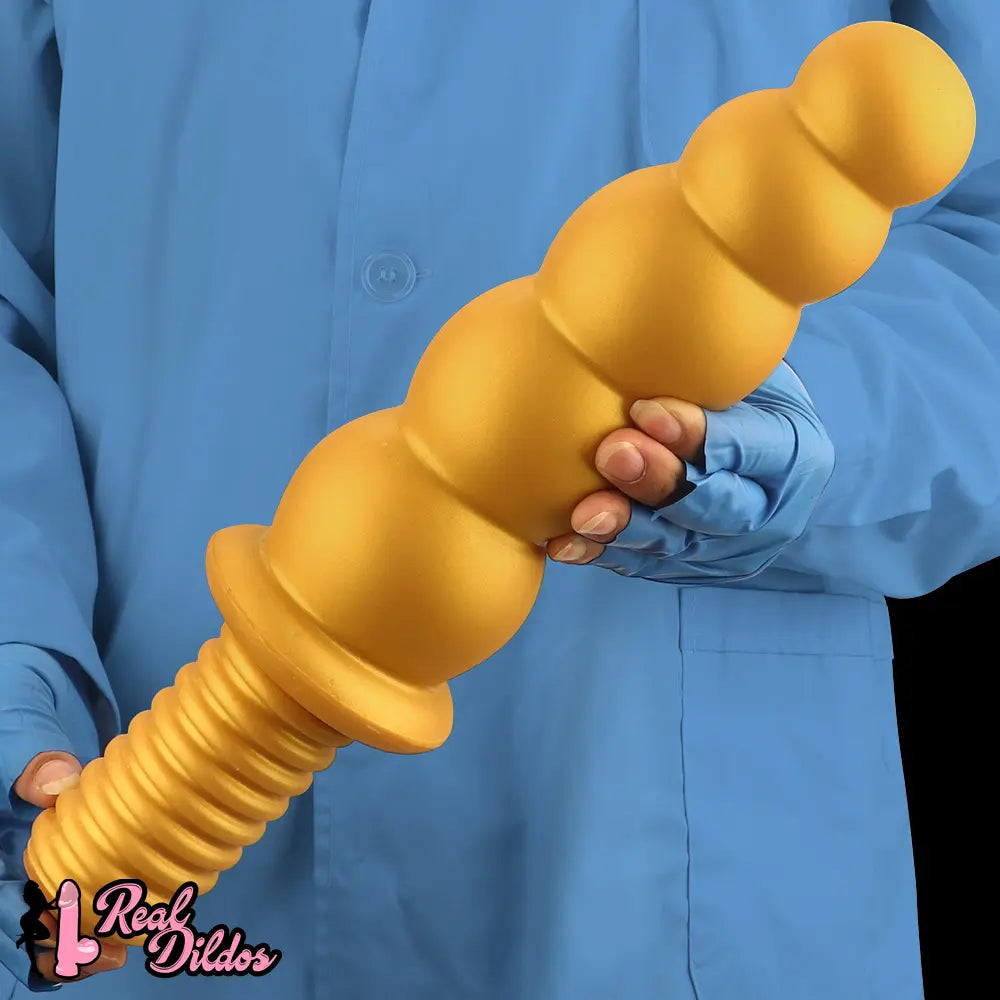 10.62in 14.56in Gold Silicone Anal Plug Dildo With Handle For Love