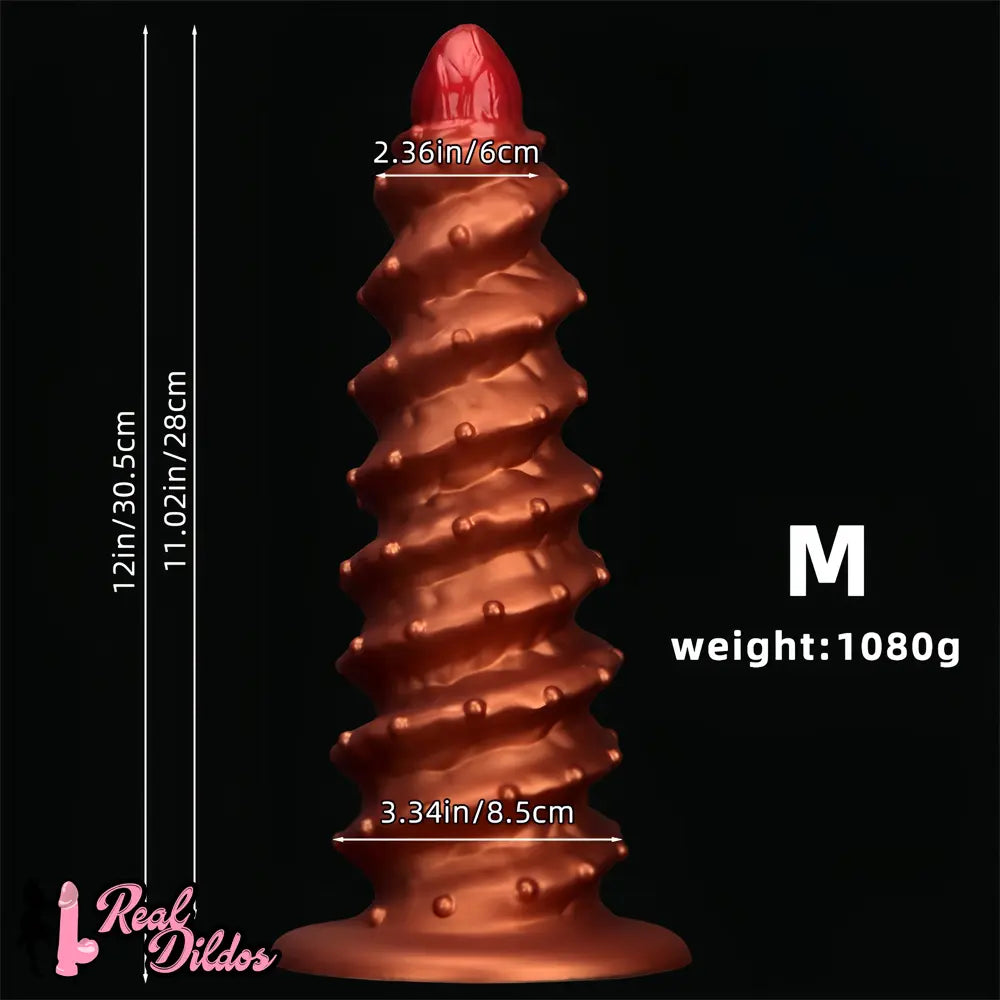 10.43in 12in 14.17in Extra-Large Long Threaded Silicone Sharp Head Dildo
