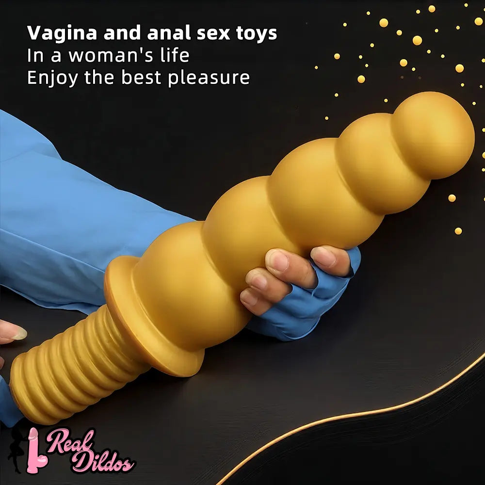 10.62in 14.56in Gold Silicone Anal Plug Dildo With Handle For Love